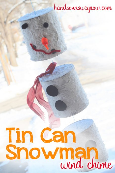 Make a tin can snowman wind chime