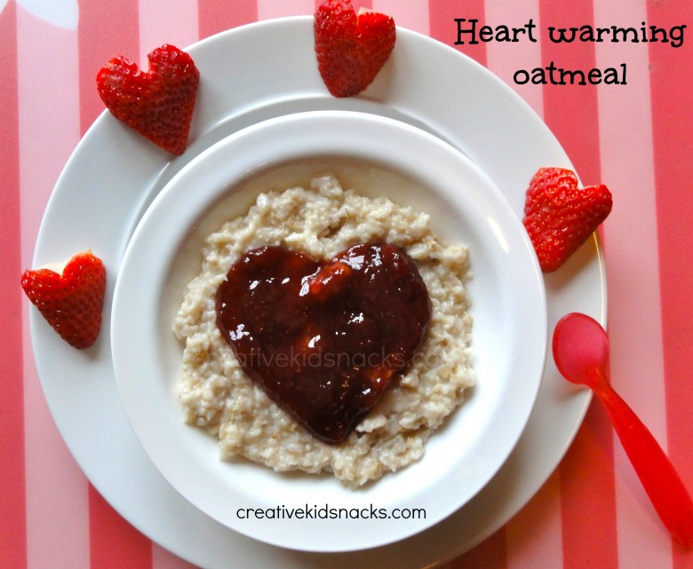 Heart Oatmeal 16 Cute Valentines Day Snacks for the kids. Can't tell whether the oatmeal one or the apple one is my favorite!